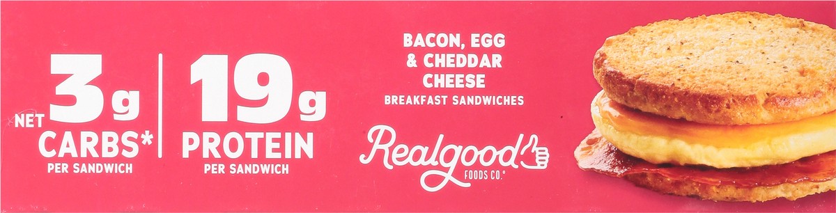 slide 4 of 9, Realgood Real Good Foods frozen bacon, egg & cheddar cheese breakfast sandwiches, 16 oz