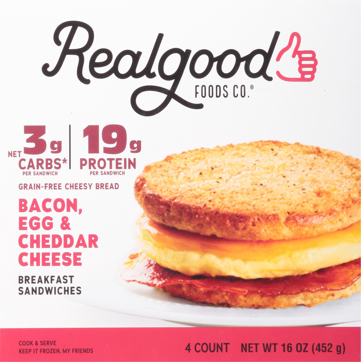 slide 6 of 9, Realgood Real Good Foods frozen bacon, egg & cheddar cheese breakfast sandwiches, 16 oz
