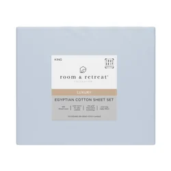 ROOM & RETREAT RR 600 Thread Counts Sheet Set, King, 4 pc set, Misty Blue
