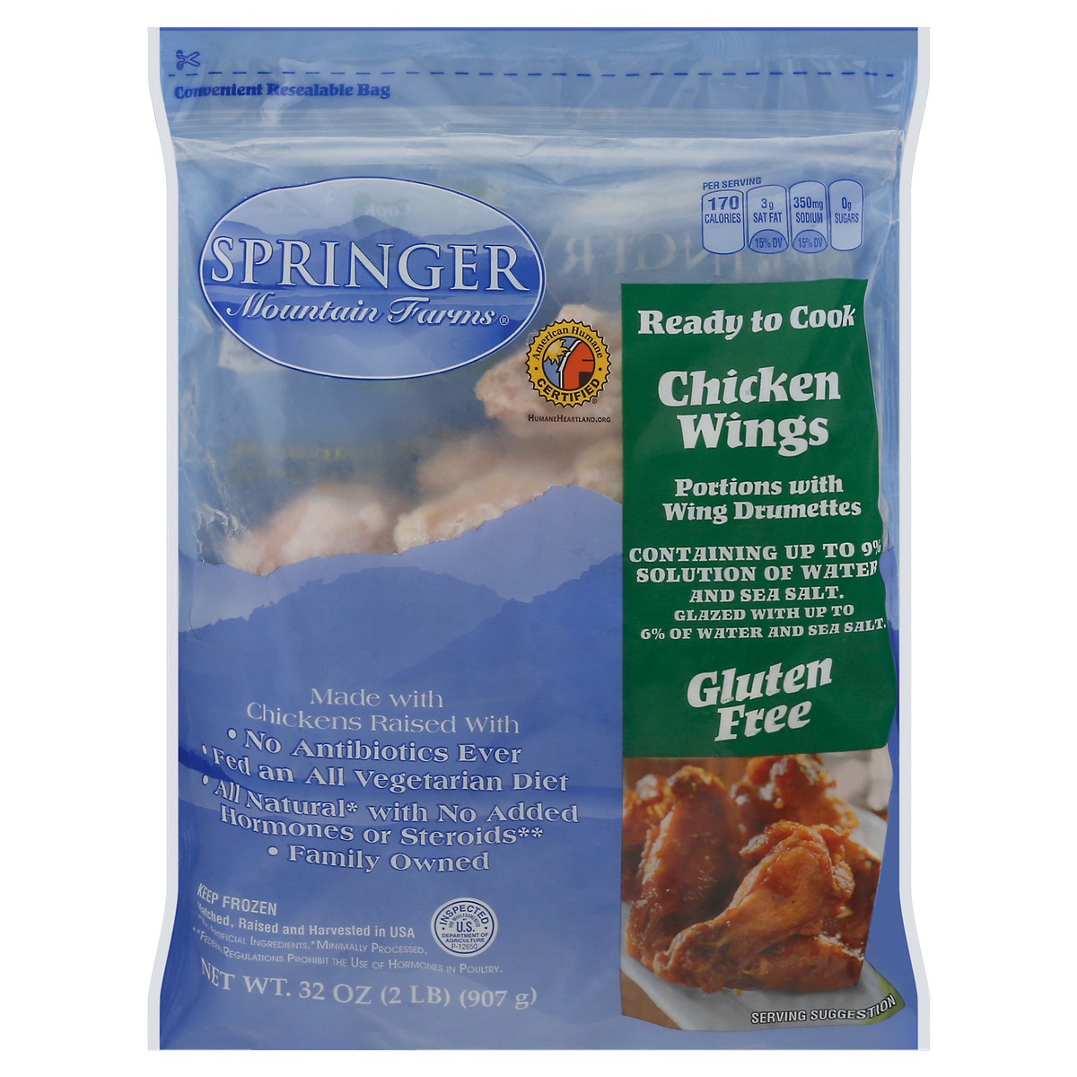 slide 1 of 5, Springer Mountain Farms Ready to Cook Gluten Free Chicken Wings 32 oz, 32 oz