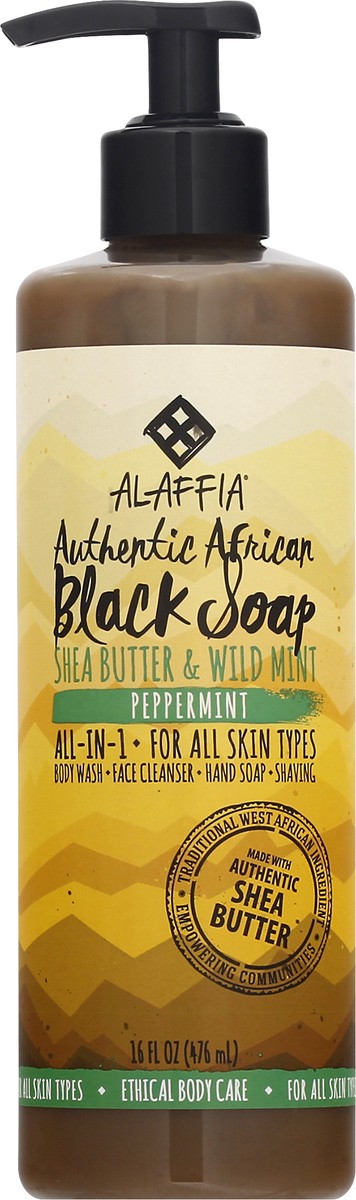 slide 7 of 9, Alaffia Authentic African Black Soap Peppermint All-in-one Liquid Soap, 16 fl oz