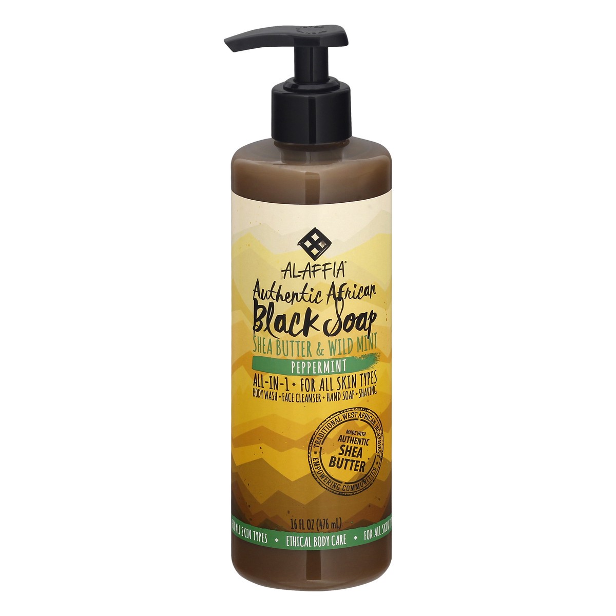 slide 1 of 9, Alaffia Authentic African Black Soap Peppermint All-in-one Liquid Soap, 16 fl oz