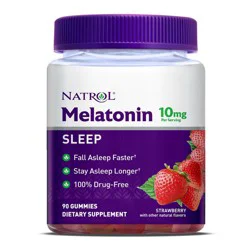 Natrol Melatonin Gummies, Sleep Support for Adults, 10 mg Melatonin Supplement for Sleeping, 90 Strawberry-Flavored Gummies, Up to a 45 Day Supply