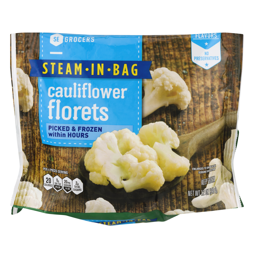 slide 1 of 1, SE Grocers Steam-In-Bag Cauliflower Florets, 12 oz