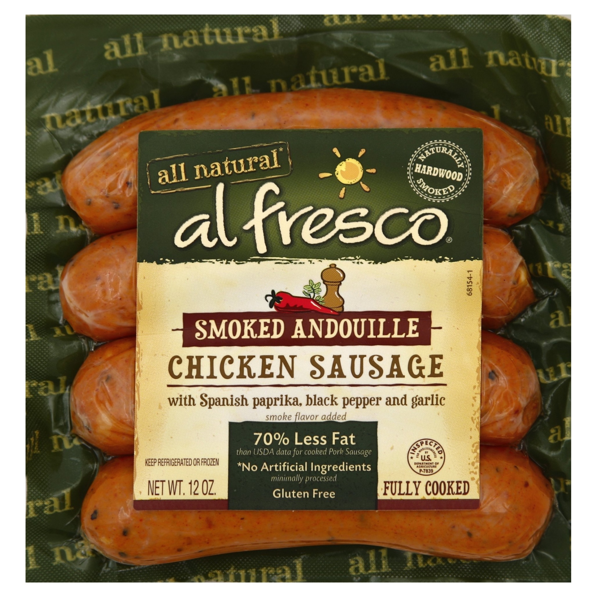 slide 1 of 1, Al Fresco All Natural Chicken Sausage Smoked Andouille, 12 oz