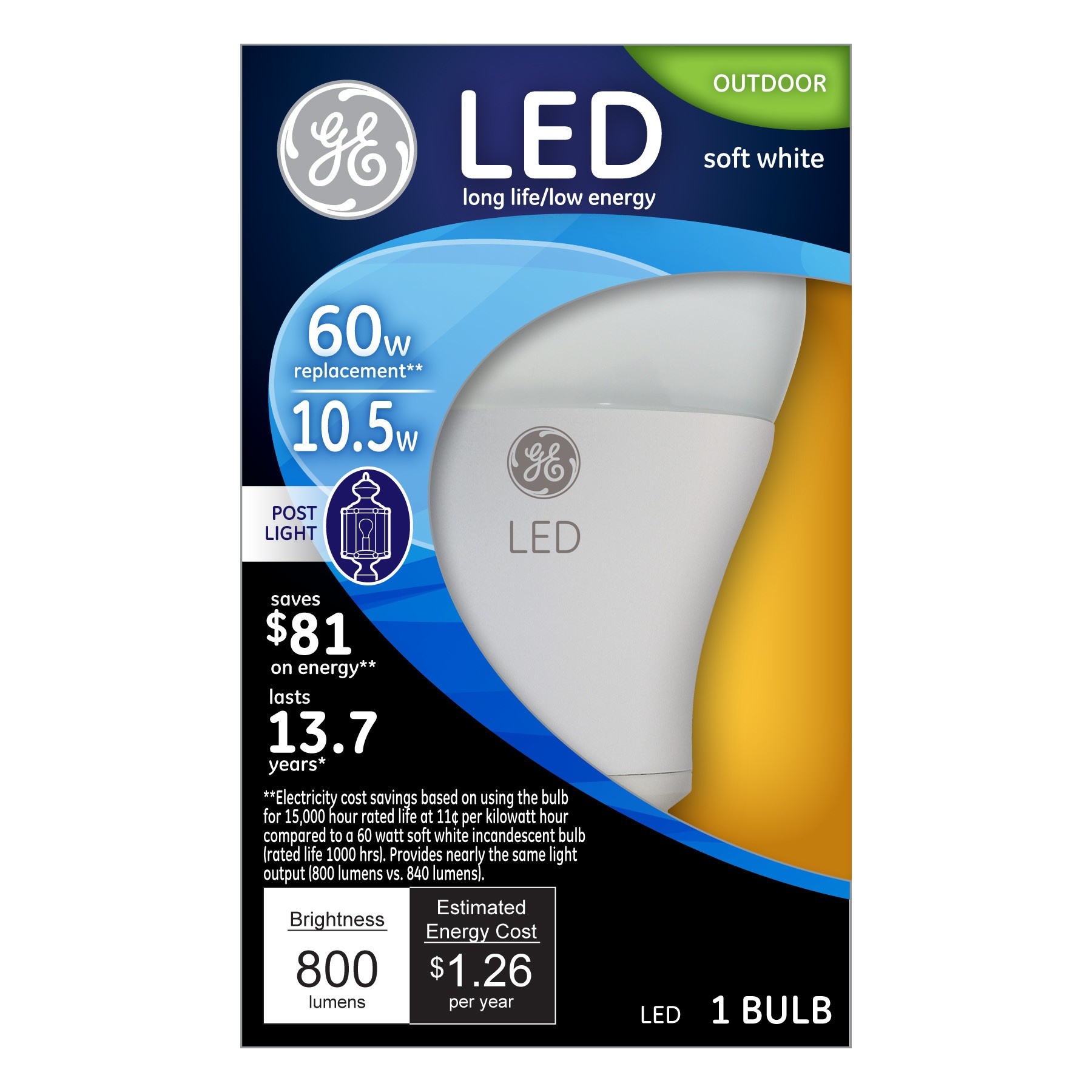 slide 1 of 2, GE LED 60Watt Outdoor Post Light Bulb - Soft White, 1 ct