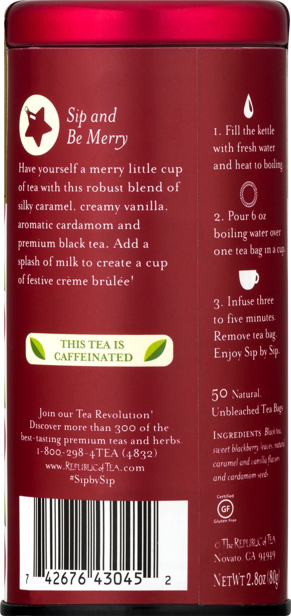 slide 7 of 10, The Republic of Tea Sip and Be Merry Caramel, Vanilla and Cardamom. Black Tea- 50 ct, 
