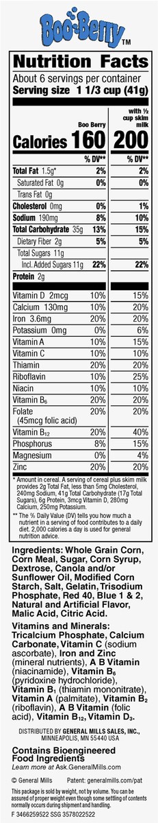 slide 9 of 9, Boo Berry Cereal with Monster Marshmallows, Kids Breakfast Cereal, Limited Edition, Made with Whole Grain, 9.6 oz, 9.6 oz