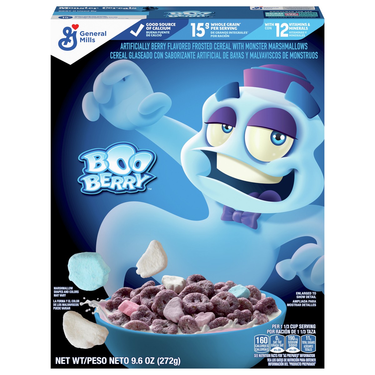 slide 1 of 9, Boo Berry Cereal with Monster Marshmallows, Kids Breakfast Cereal, Limited Edition, Made with Whole Grain, 9.6 oz, 9.6 oz