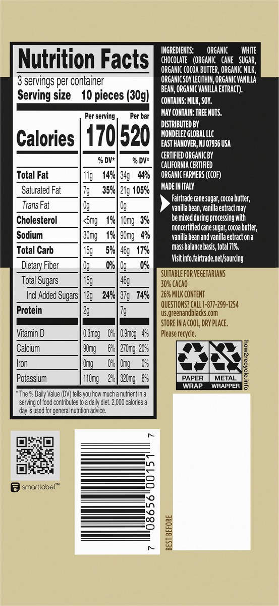 slide 6 of 9, Green Blacks Green & Black's Organic White Chocolate Bar, 30% Cacao- 3.17 oz, 3.17 oz