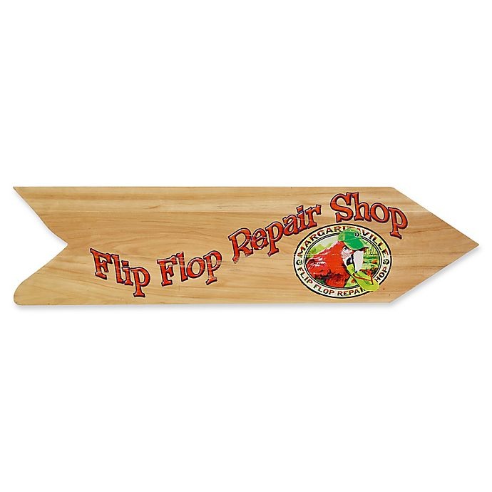 slide 1 of 1, Margaritaville Flip Flop Repair Shop Directional Sign Outdoor Wall Art - Tan, 1 ct