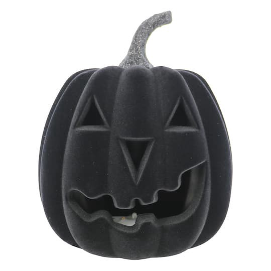 slide 1 of 3, 9.5" Flocked Led Jack-O'-Lantern Tabletop Decor By Ashland, 9.5 in