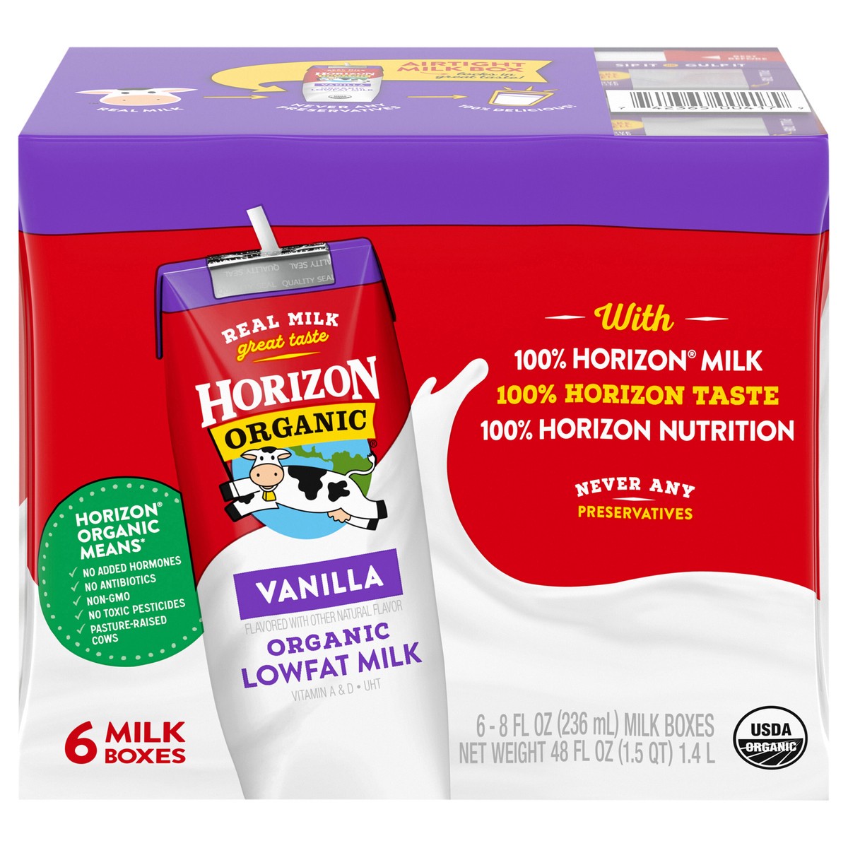 slide 1 of 5, Horizon Organic Shelf-Stable 1% Low Fat Milk Boxes, Vanilla, 8 fl oz, 6 Pack, 6 ct