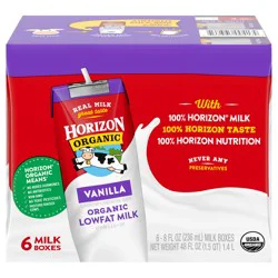 Horizon Organic Shelf-Stable 1% Low Fat Milk Boxes, Vanilla, 8 fl oz, 6 Pack
