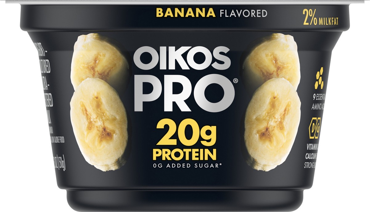 slide 12 of 12, Oikos Pro 20g Protein, Banana Yogurt-Cultured Dairy Product, 5.3 OZ Cup, 5.3 oz