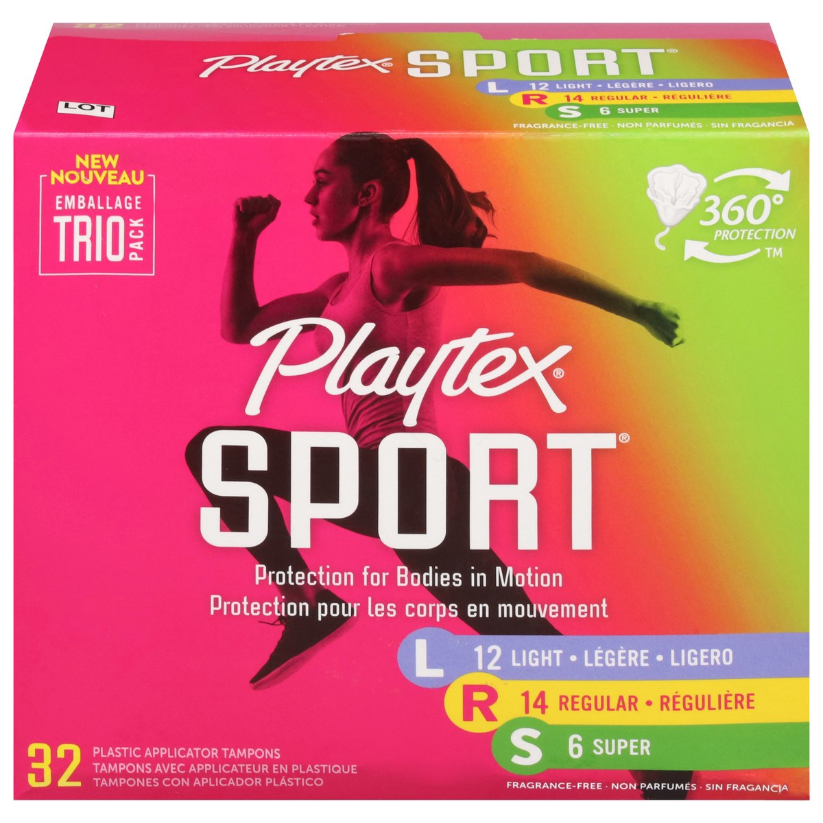 slide 6 of 12, Playtex Sport Plastic Applicator Light/Regular/Super Tampons 32 ea, 32 ct