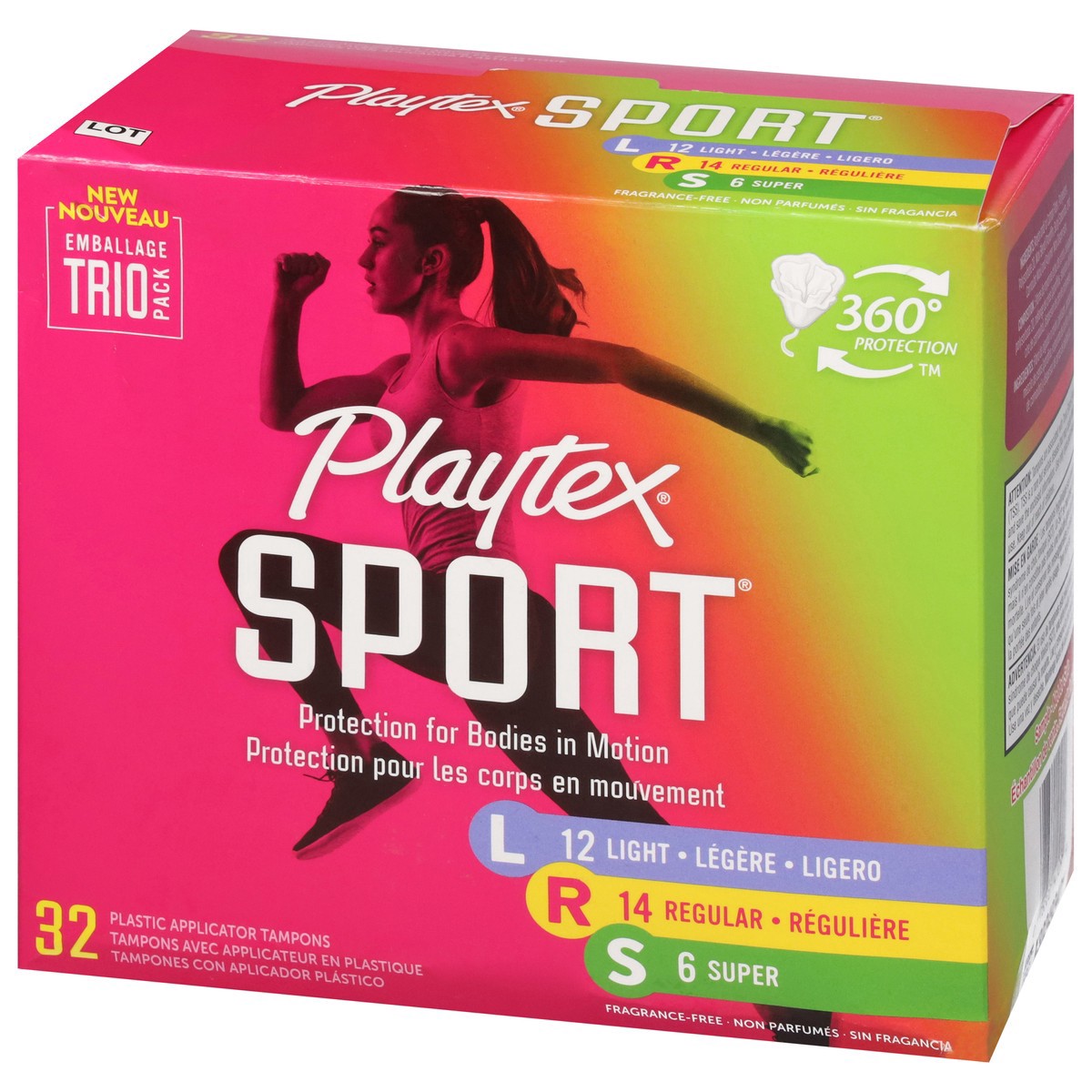 slide 11 of 12, Playtex Sport Plastic Applicator Light/Regular/Super Tampons 32 ea, 32 ct