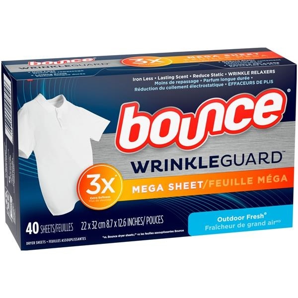 slide 1 of 1, Bounce Wrinkle Guard Outdoor Fresh Dryer Sheets, 40 ct