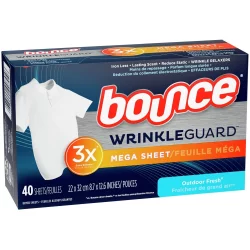Bounce Mega Dryer Sheets, Fresh Breeze, 40 Count, Mega Fabric Softener Sheets with Static Control, Wrinkle Reduction, Extra Softness, Lasting Scent, Repels Lint