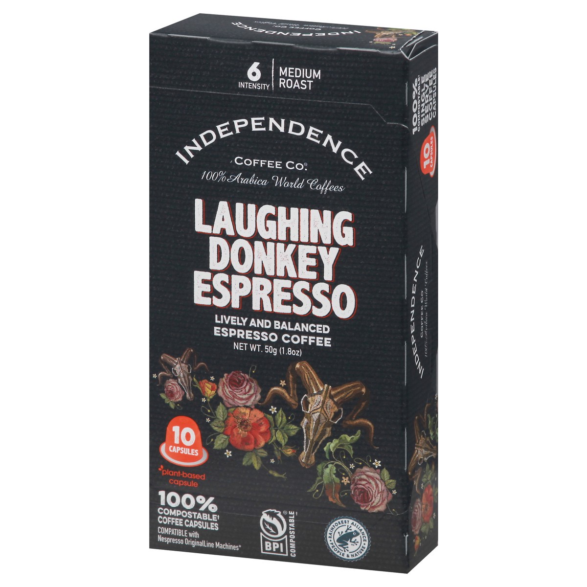 slide 5 of 12, Independence Coffee Co. Medium Roast Lively & Balanced Laughing Donkey Espresso Coffee- 10 ct, 10 ct