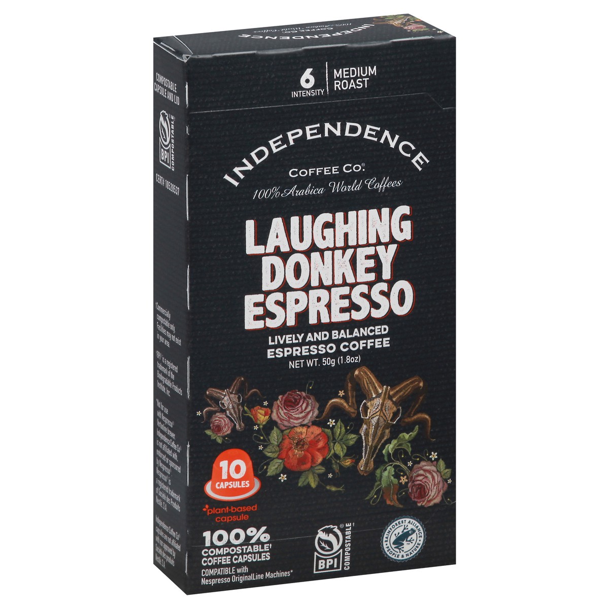 slide 3 of 12, Independence Coffee Co. Medium Roast Lively & Balanced Laughing Donkey Espresso Coffee- 10 ct, 10 ct