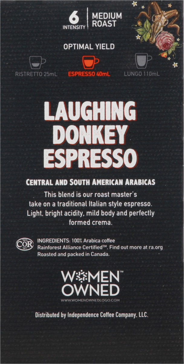 slide 11 of 12, Independence Coffee Co. Medium Roast Lively & Balanced Laughing Donkey Espresso Coffee- 10 ct, 10 ct