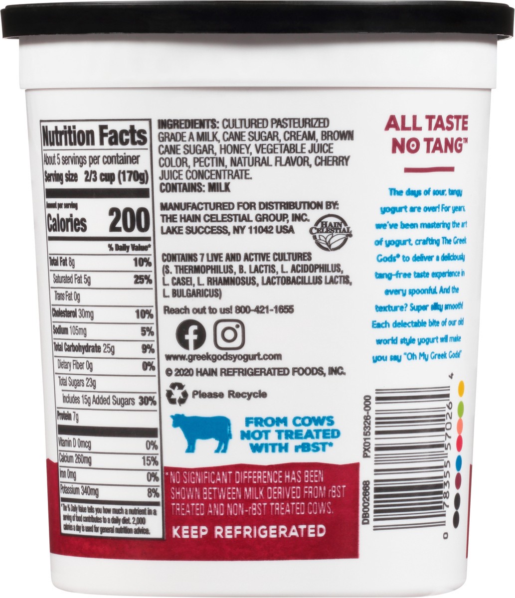 slide 3 of 11, The Greek Gods Black Cherry with Honey Greek Style Yogurt 32 oz. Tub, 32 oz