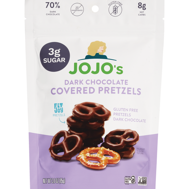 slide 1 of 1, JOJO's Dark Chocolate Candy Covered Pretzels- 3 oz, 3 oz