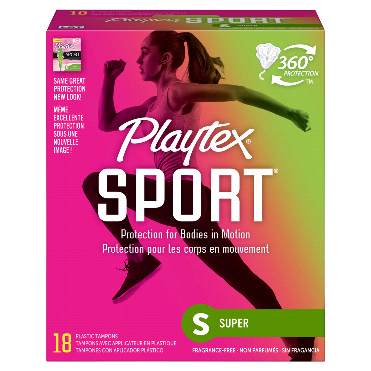 slide 1 of 4, Playtex Sport Plastic Tampons Unscented Super Absorbency - 18 Count, 18 ct