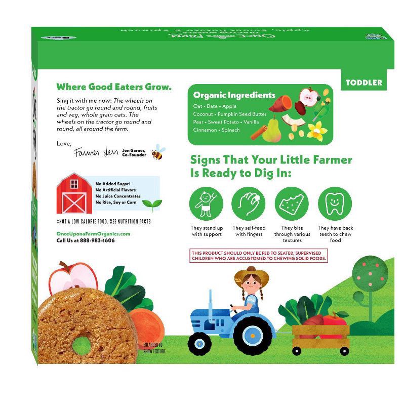 slide 3 of 8, Once Upon a Farm Organic Tractor Wheels Toddler Bar, Apple, Sweet Potato & Spinach, 5ct, 5 ct