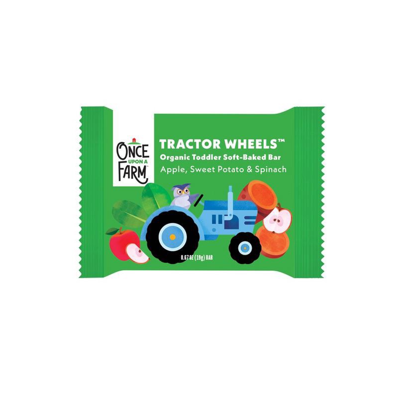 slide 4 of 8, Once Upon a Farm Organic Tractor Wheels Toddler Bar, Apple, Sweet Potato & Spinach, 5ct, 5 ct