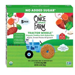 Once Upon a Farm Organic Tractor Wheels Toddler Bar, Apple, Sweet Potato & Spinach, 5 ct