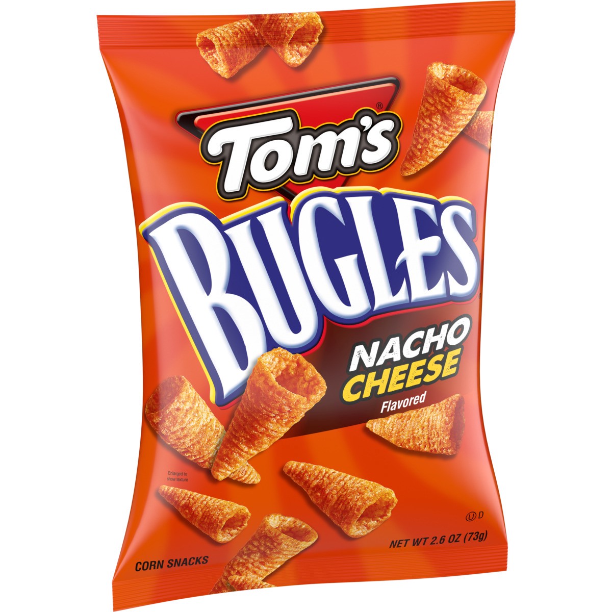 slide 6 of 11, Tom's Bugles, Nacho Cheese, 2.6 Oz Bag, 2.6 oz