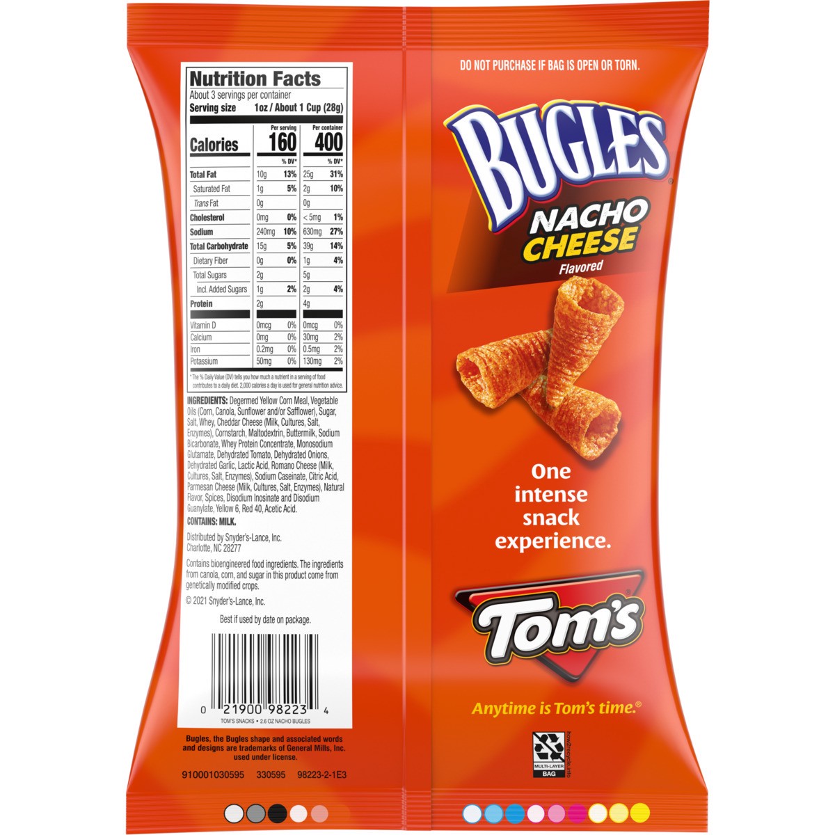 slide 8 of 11, Tom's Bugles, Nacho Cheese, 2.6 Oz Bag, 2.6 oz