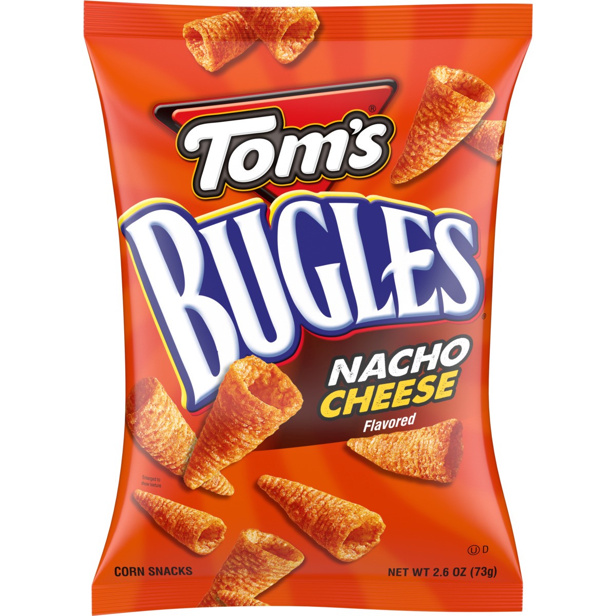 slide 10 of 11, Tom's Bugles, Nacho Cheese, 2.6 Oz Bag, 2.6 oz