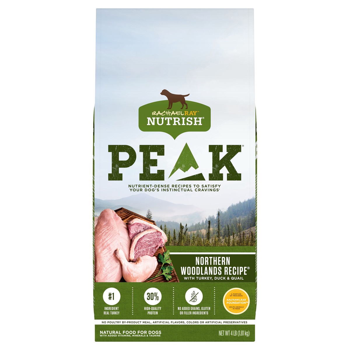 slide 1 of 8, Rachael Ray Nutrish Peak Northern Woodlands Recipe With Turkey, Duck & Quail, Dry Dog Food, 4 lb Bag (Packaging May Vary), 4 lb
