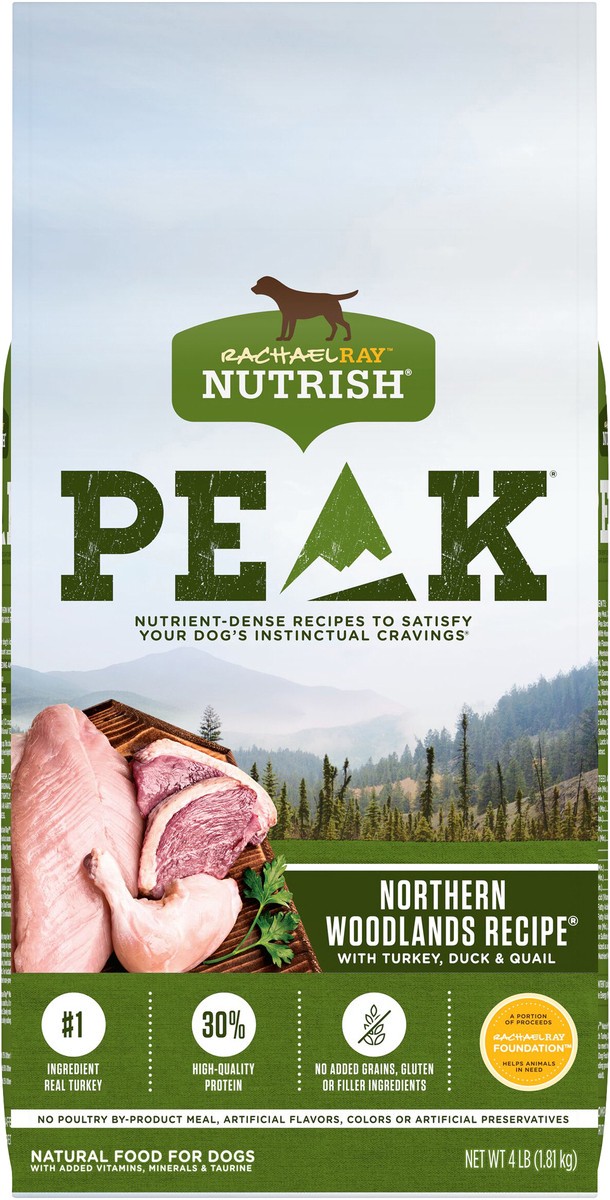 slide 5 of 8, Rachael Ray Nutrish Peak Northern Woodlands Recipe With Turkey, Duck & Quail, Dry Dog Food, 4 lb Bag (Packaging May Vary), 4 lb