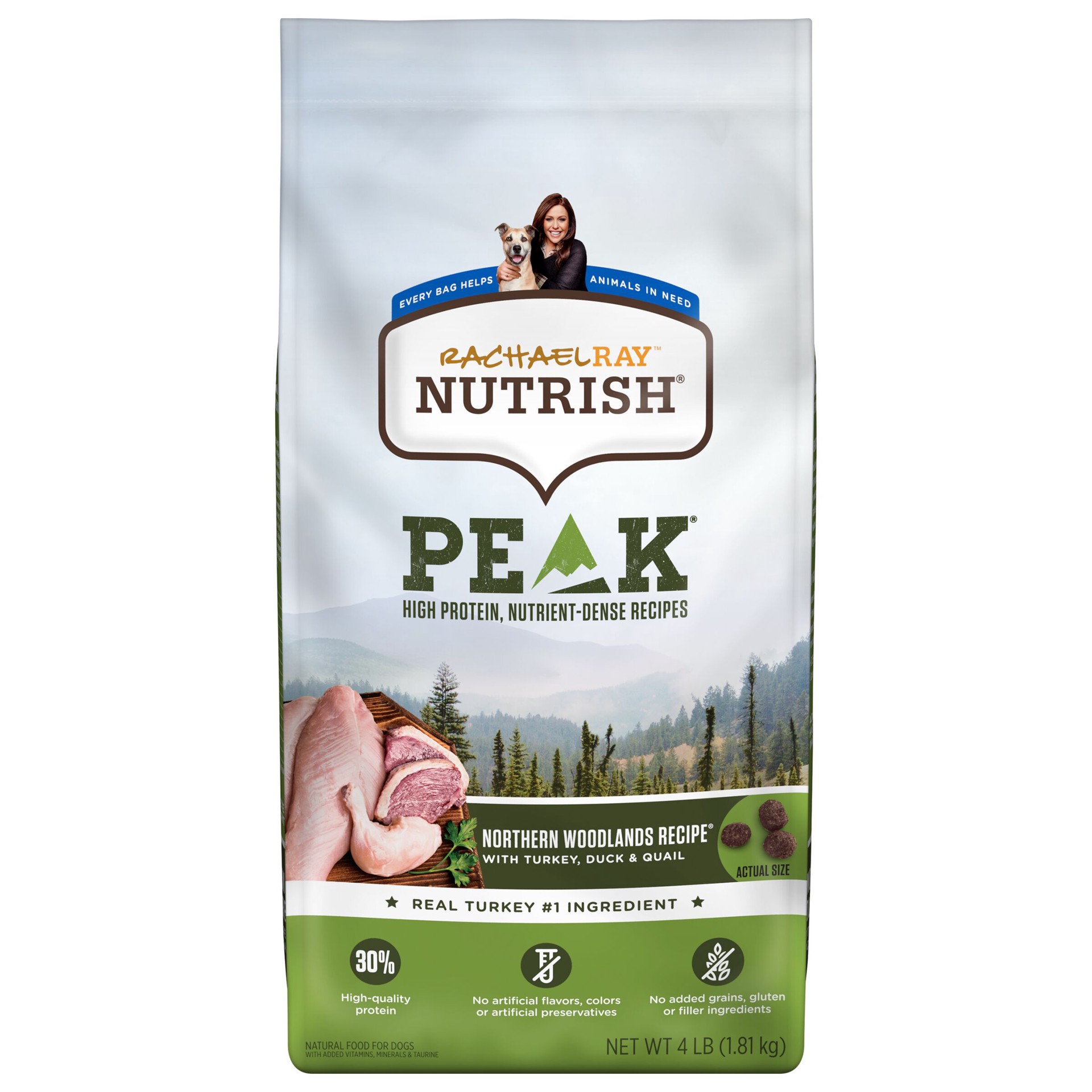 slide 1 of 8, Rachael Ray Nutrish Peak Northern Woodlands Recipe With Turkey, Duck & Quail, Dry Dog Food, 4 lb Bag (Packaging May Vary), 4 lb