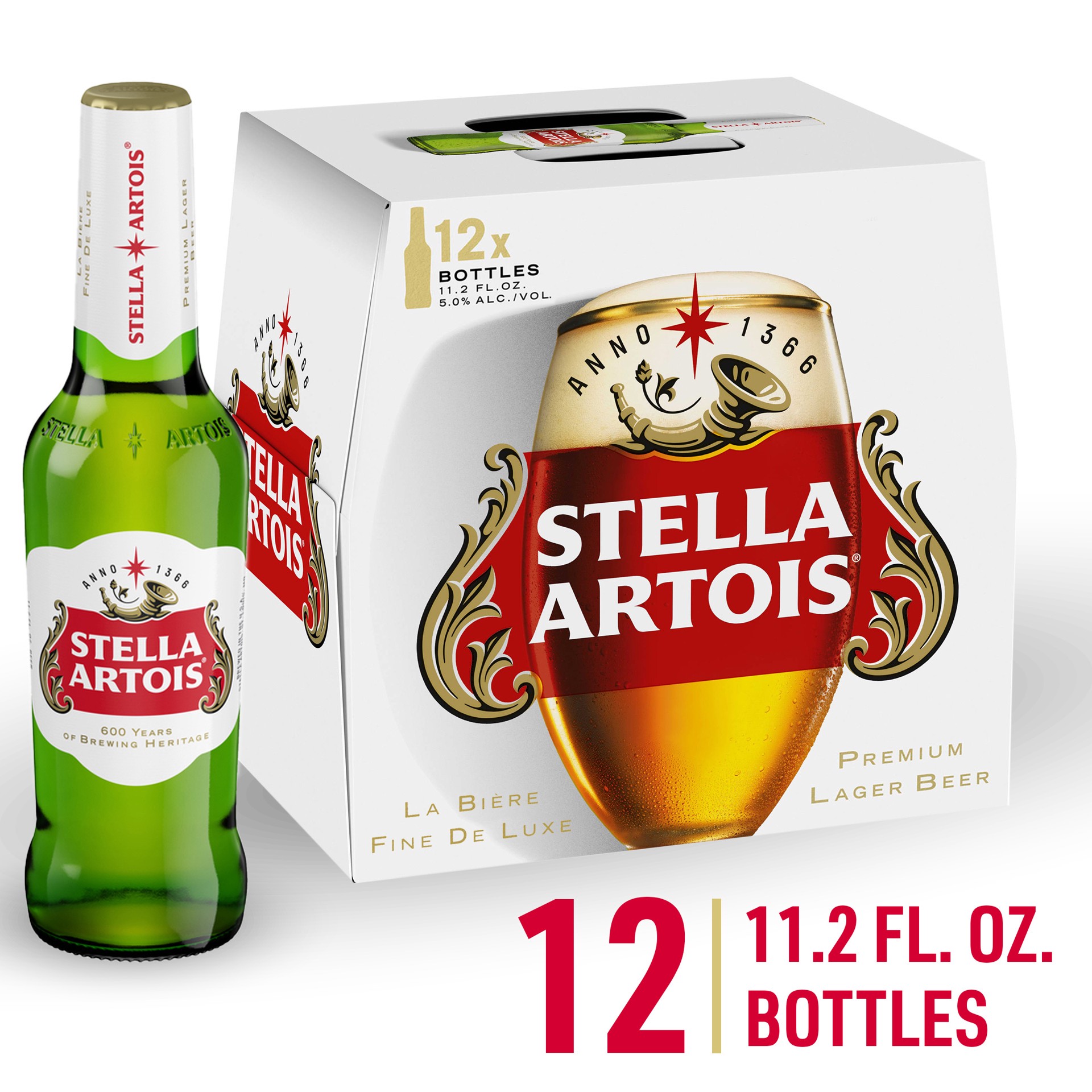 slide 5 of 6, Stella Artois Lager, 12 Pack Beer - 11.2 FL OZ Bottles, 134.40 fl. oz