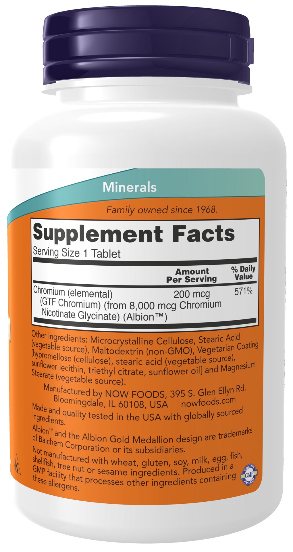 slide 2 of 4, NOW Supplements GTF Chromium 200 mcg Yeast Free - 250 Tablets, 250 ct