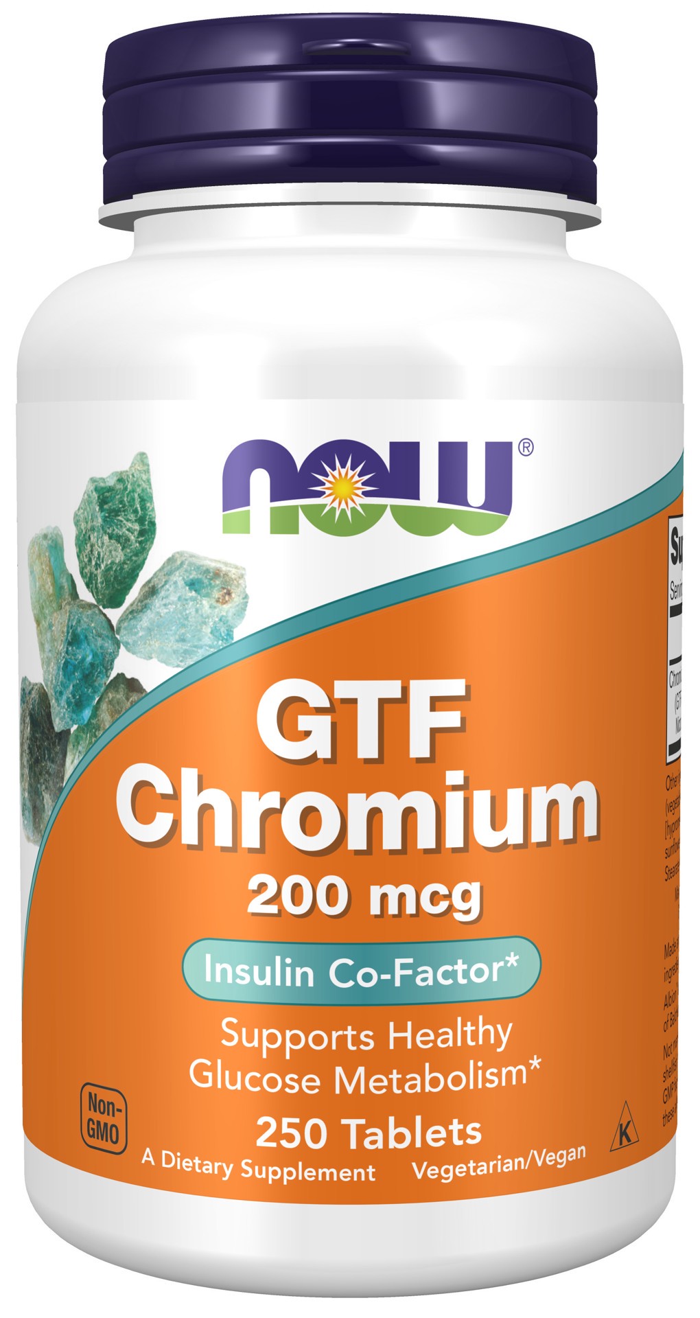 slide 1 of 4, NOW Supplements GTF Chromium 200 mcg Yeast Free - 250 Tablets, 250 ct