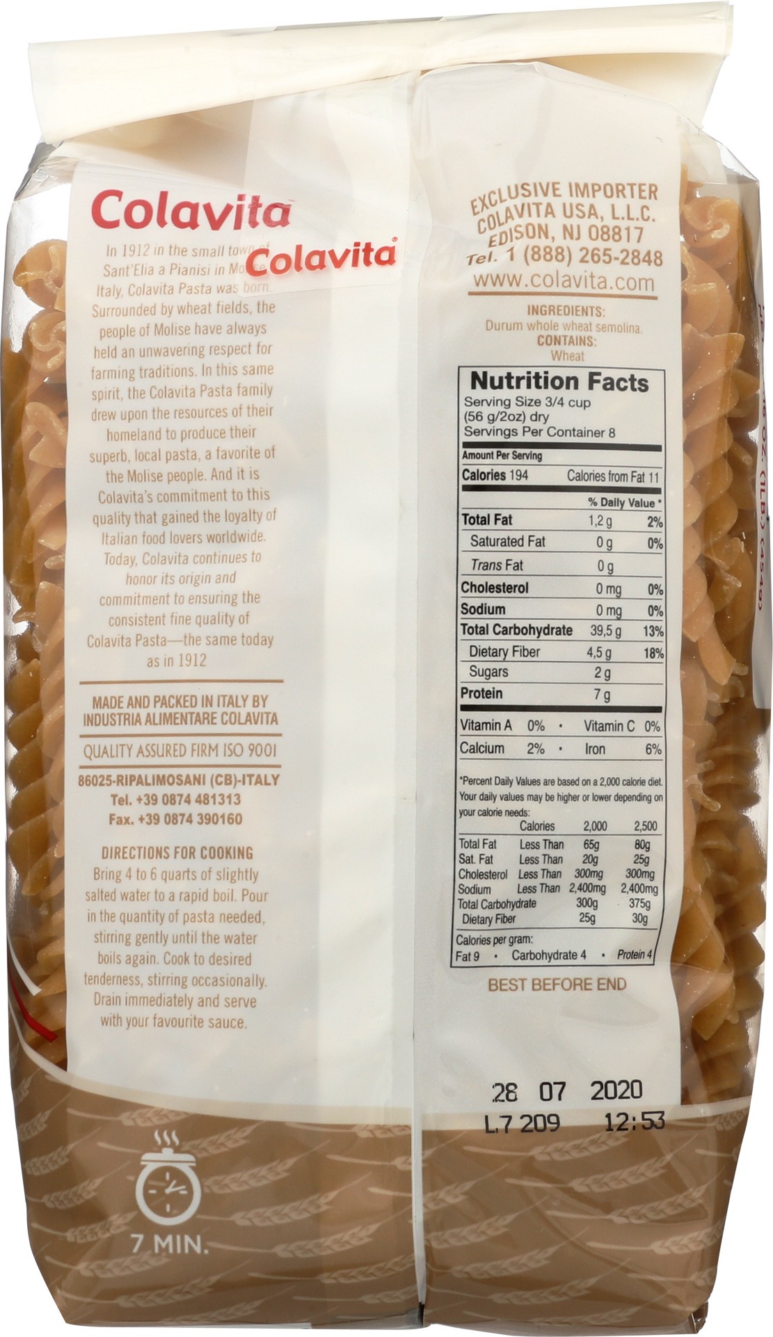 slide 5 of 5, Colavita Whole Wheat Cut Fusilli Pasta, 1 lb