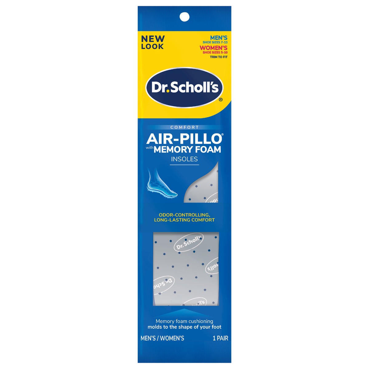 slide 1 of 5, Dr. Scholl's Air-Pillo with Memory Foam Insoles, Unisex (Men 7-12) (Women 5-10), 1 Pair, Trim to Fit Inserts, 1 pair