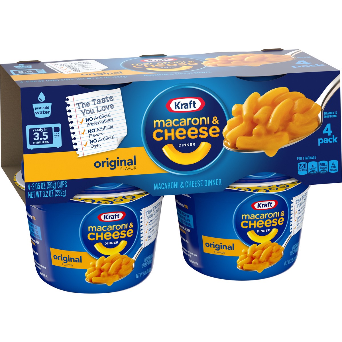 slide 4 of 8, Kraft Original Mac & Cheese Macaroni and Cheese Dinner, 4 ct Pack, 2.05 oz Cups, 4 ct