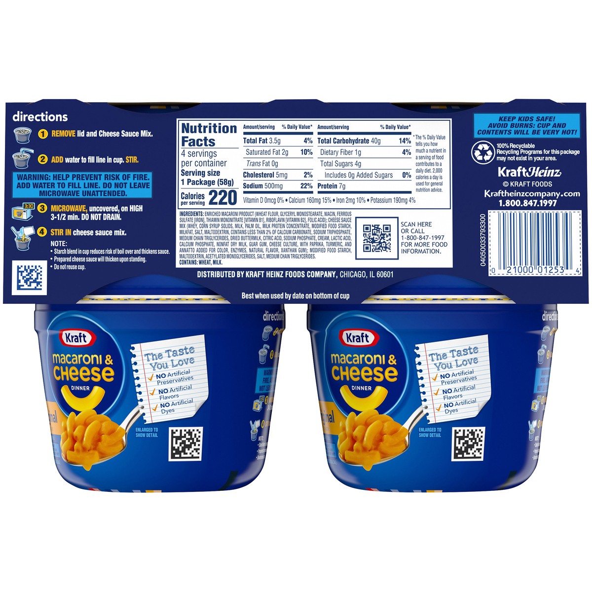 slide 3 of 8, Kraft Original Mac & Cheese Macaroni and Cheese Dinner, 4 ct Pack, 2.05 oz Cups, 4 ct