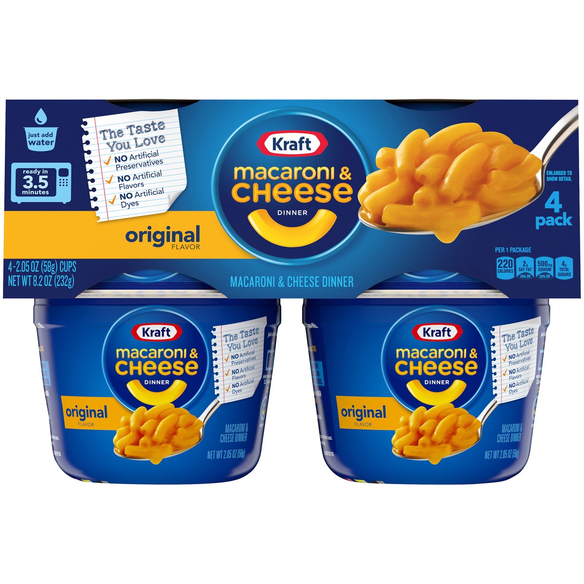 slide 8 of 8, Kraft Original Mac & Cheese Macaroni and Cheese Dinner, 4 ct Pack, 2.05 oz Cups, 4 ct