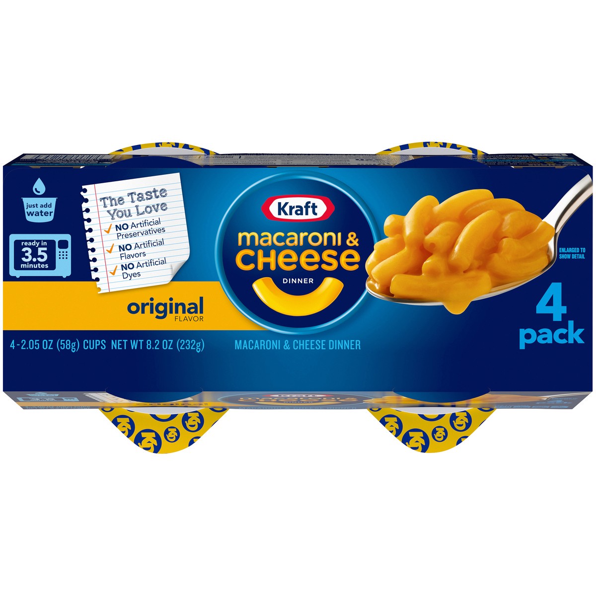 slide 6 of 8, Kraft Original Mac & Cheese Macaroni and Cheese Dinner, 4 ct Pack, 2.05 oz Cups, 4 ct