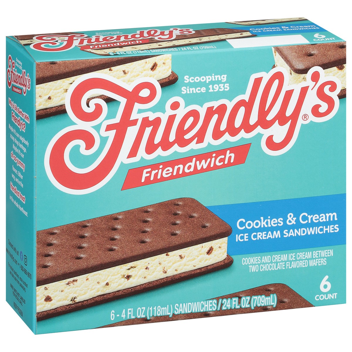 slide 2 of 9, Friendly's Friendwich Cookies'n Cream Dreams Ice Cream Sandwiches, 6 ct; 4 fl oz