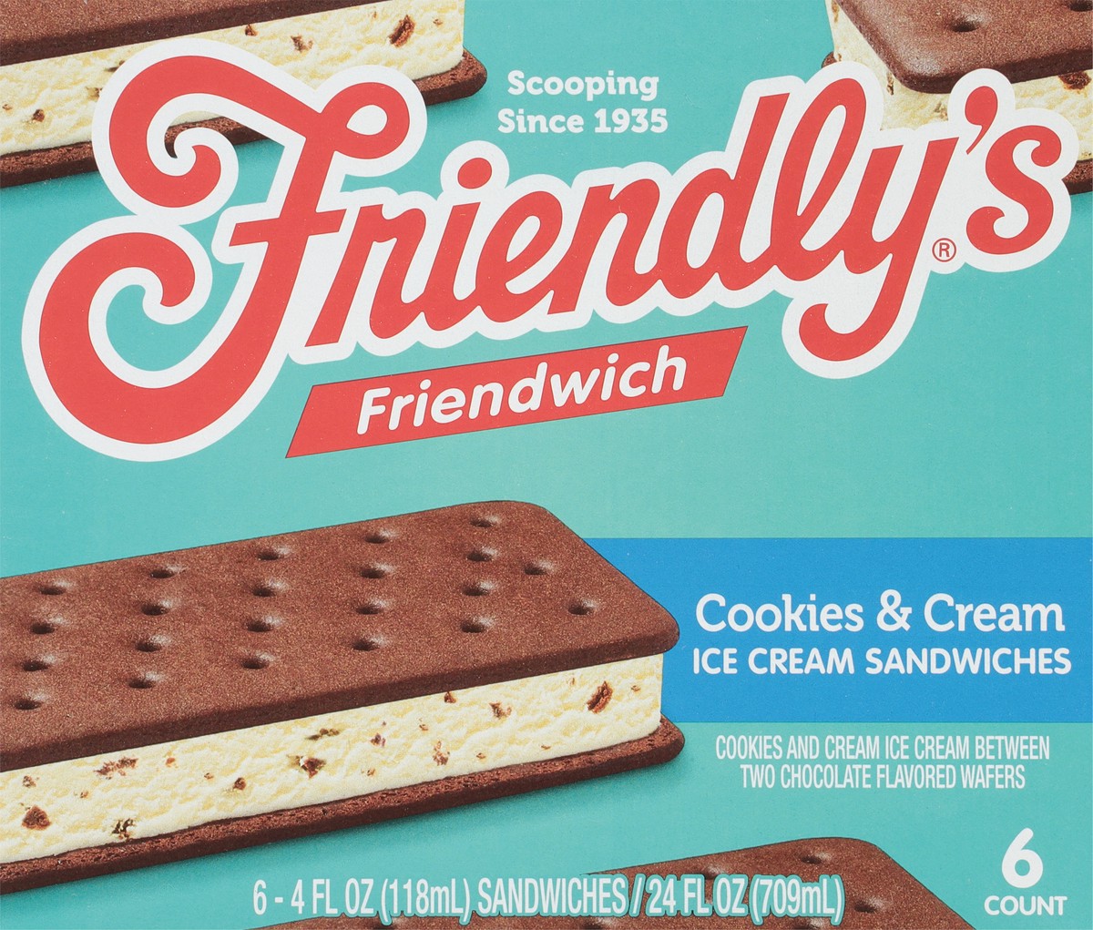 slide 6 of 9, Friendly's Friendwich Cookies'n Cream Dreams Ice Cream Sandwiches, 6 ct; 4 fl oz