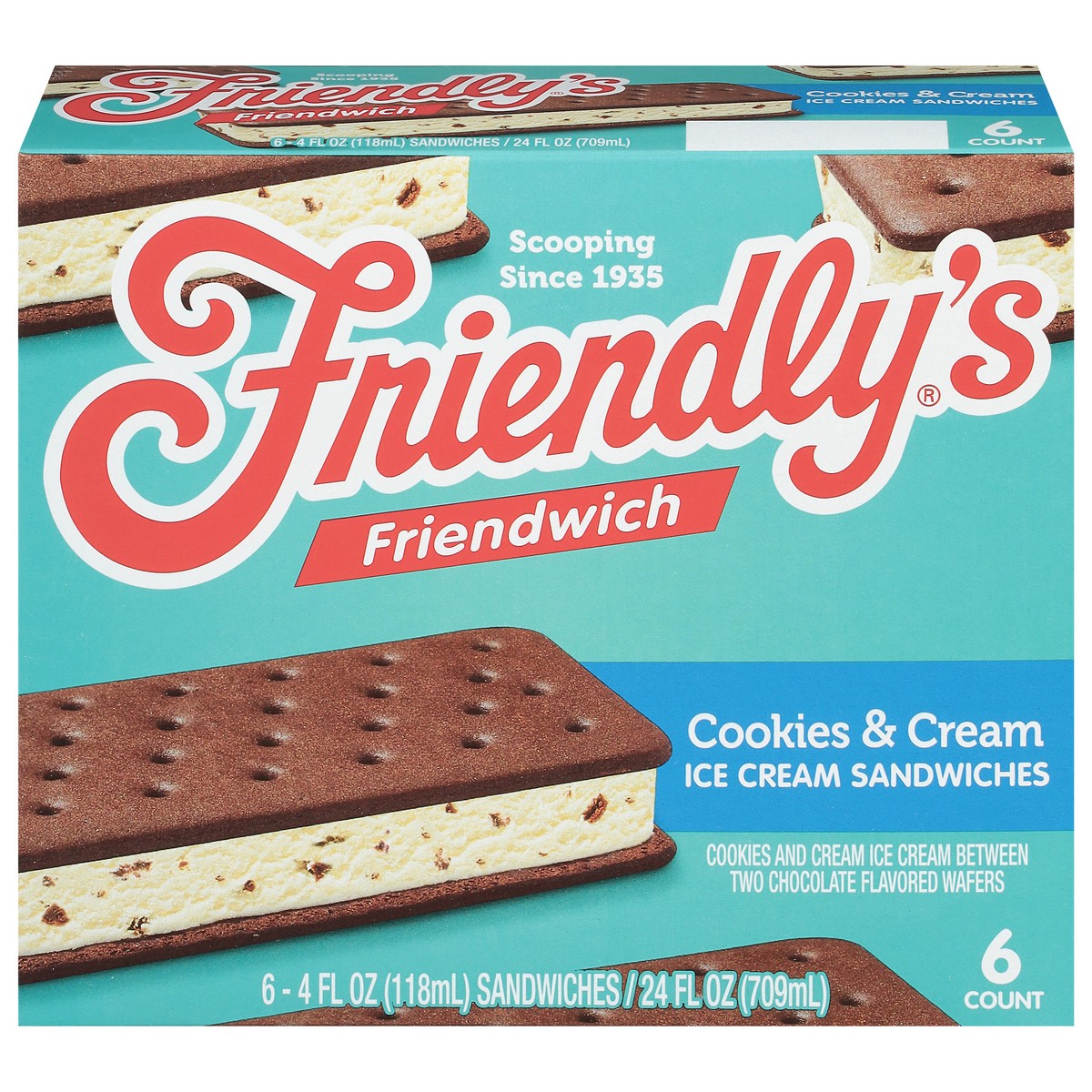 slide 1 of 9, Friendly's Friendwich Cookies'n Cream Dreams Ice Cream Sandwiches, 6 ct; 4 fl oz